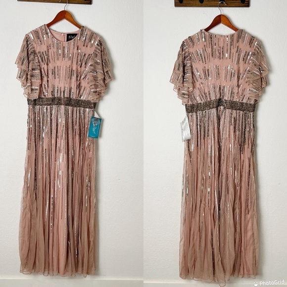 Mac Duggal Beaded Flutter Sleeve Gown - Picture 2 of 10